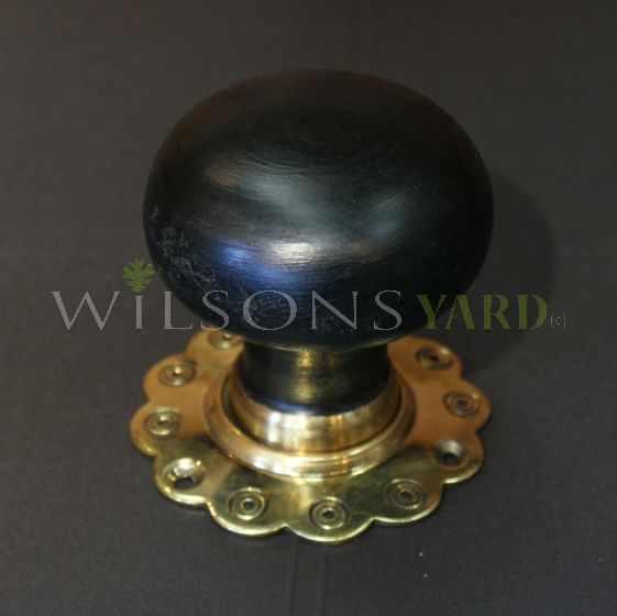 Ebonized Wooden Bun door Handle / Door Handle with Brass Petal Back Plate