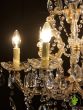 Pair of Italian Marie Therese Chandeliers with Glass Bobeche Drip Pans and Icicle Pins