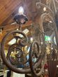 Large vintage metal chandelier in original patina 