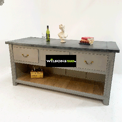 Hand made Edwardian zinc topped kitchen island 