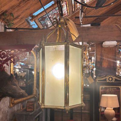 Edwardian polished brass hall lantern