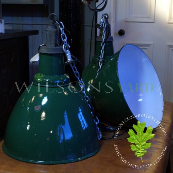 Large reclaimed green industrial lights rewired and tested