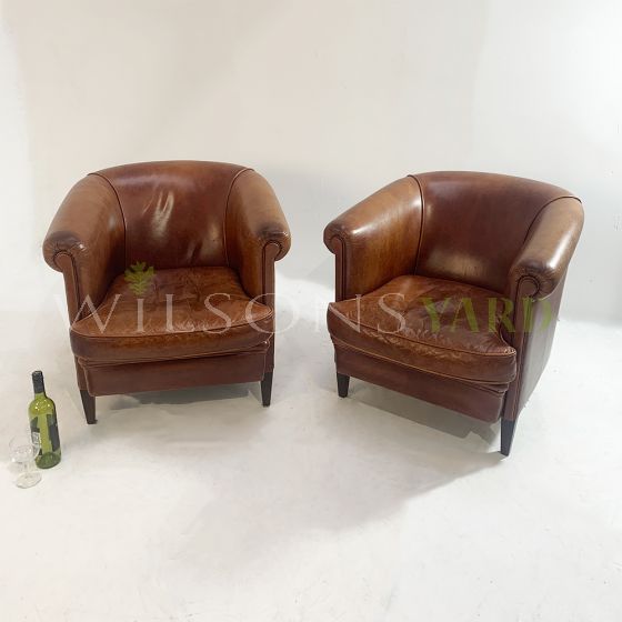 Pair of beautiful vintage leather club chairs