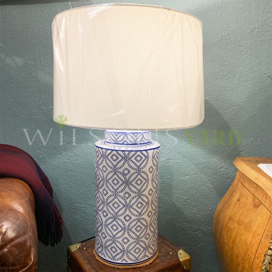 China blue table lamp with white shade